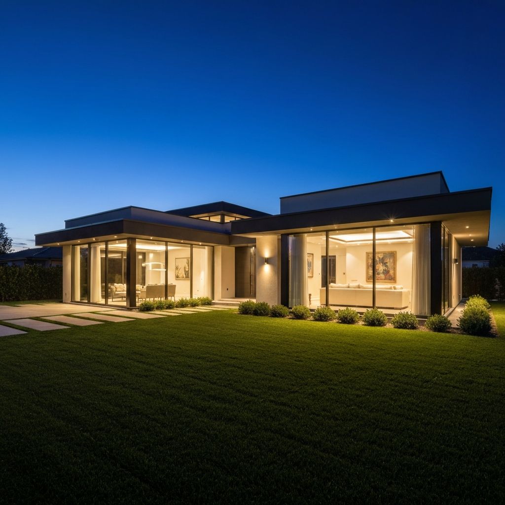 Luxury modern home at twilight